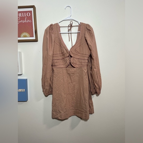 Farm Rio Linen Long Sleeve Cutout Mini Dress - Picture 5 of 8